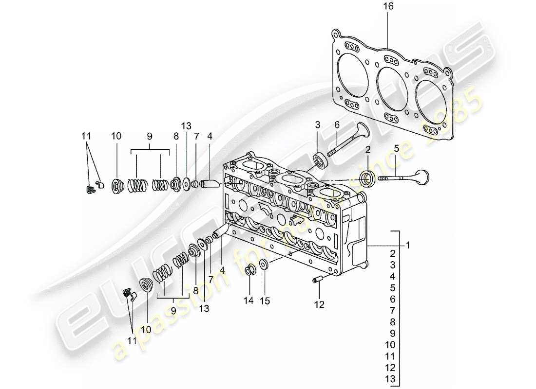 porsche 2002 (996 gt3) cylinder head part diagram