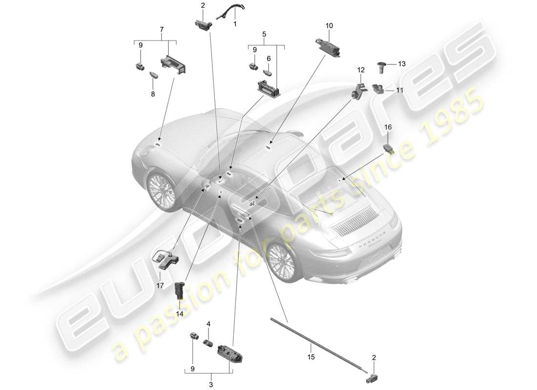 porsche 2017 (991-2) interior lighting part diagram