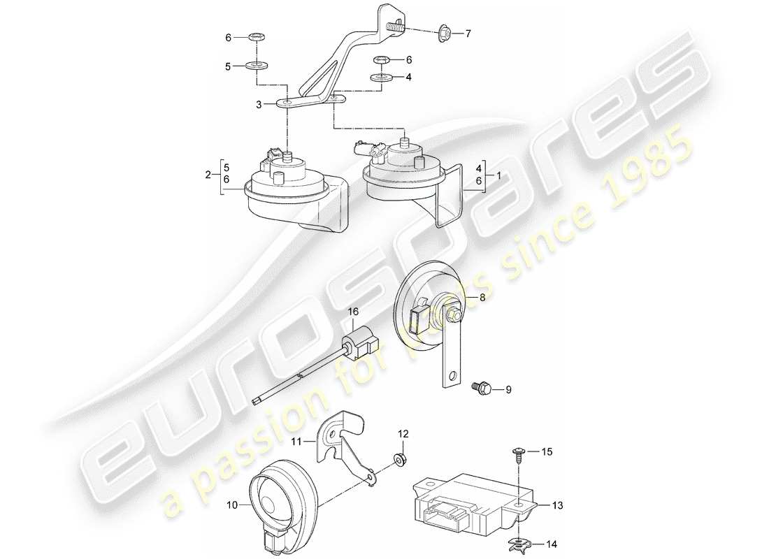 porsche 2010 (997-2 gt3) fanfare horn part diagram
