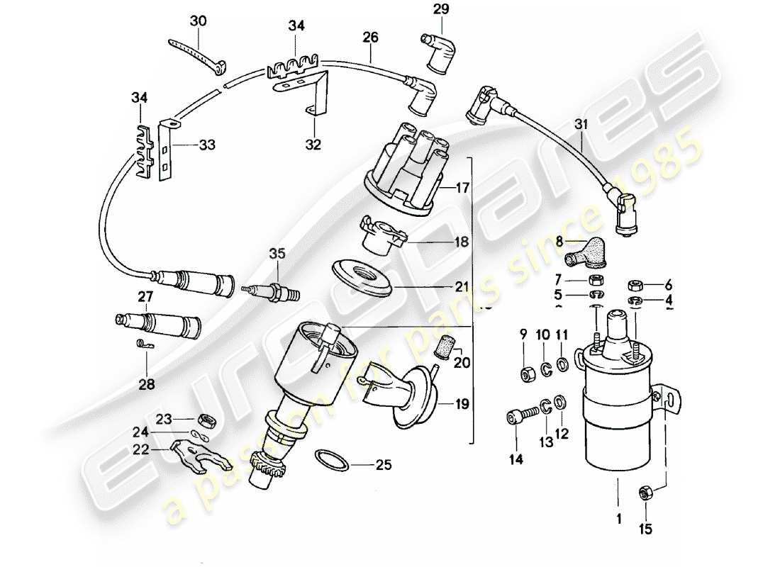 porsche 1985 (924) engine electrics 1 part diagram