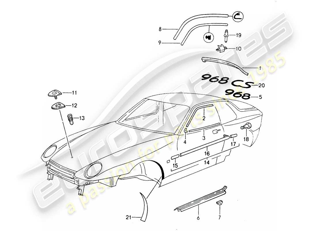 porsche 1993 (968) decorative moulding parts diagram
