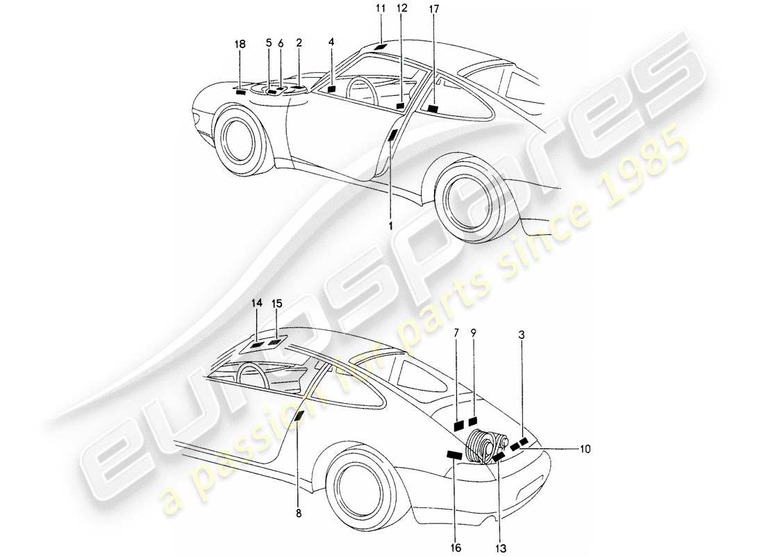 porsche 1998 (993) signs/notices parts diagram
