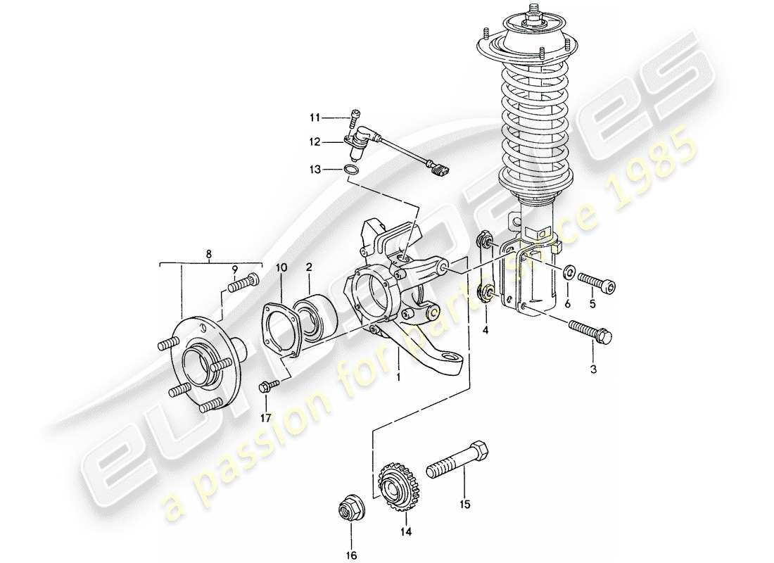 porsche 1998 (993) wheel carrier - wheel hub parts diagram