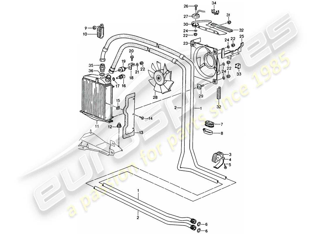 porsche 993 (1998) oil cooler - lines parts diagram