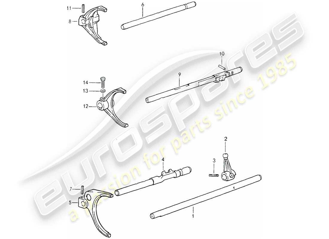 porsche 1990 (964) shift rods - shift forks part diagram