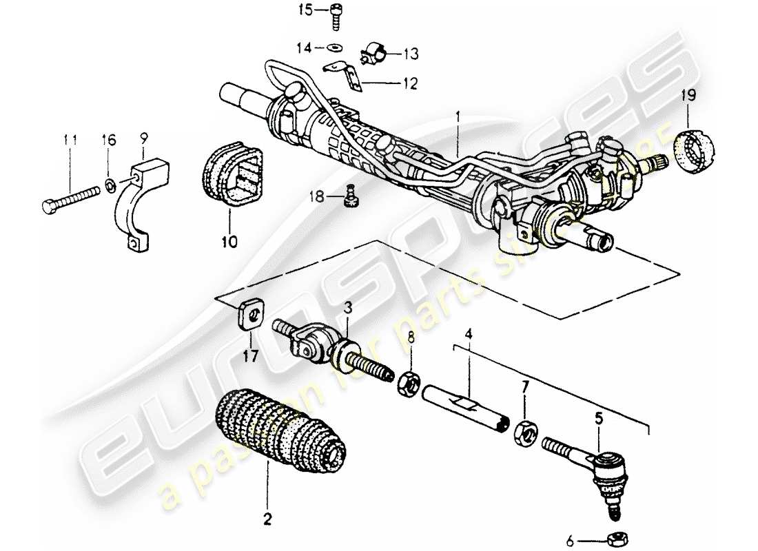 porsche 1990 (964) steering gear - steering parts part diagram