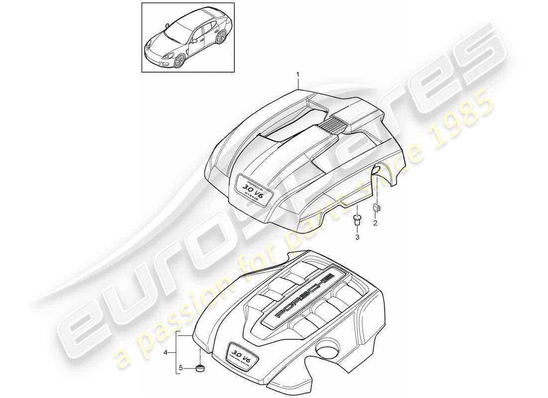 porsche 2015 (panamera 970) engine cover part diagram