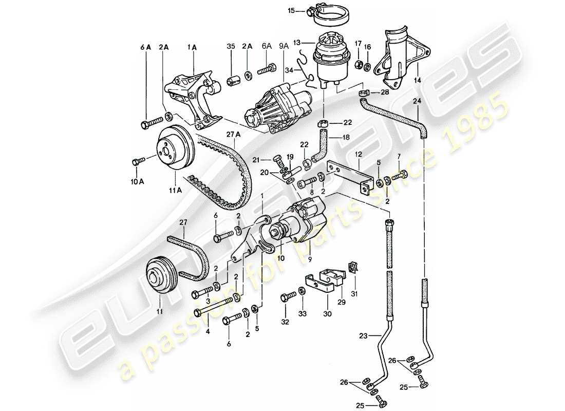 porsche 1985 (928) steering - lines part diagram