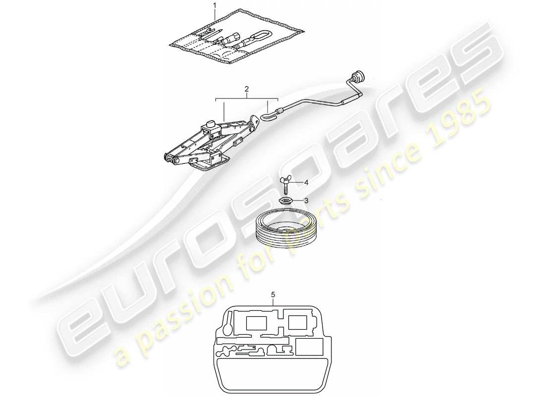 porsche 2004 (996 turbo / gt2) tool - jack - fire extinguisher part diagram