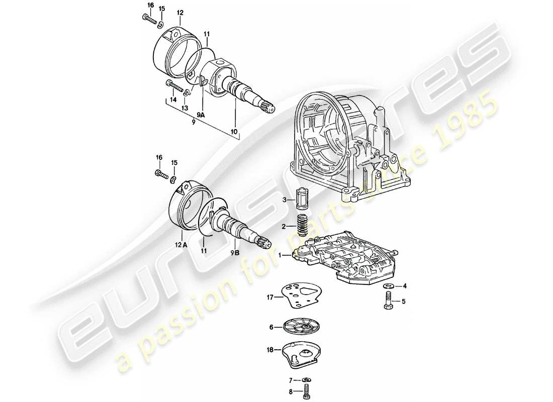 porsche 1982 (924) shift-valve body - governor - oil strainer - automatic transmission part diagram