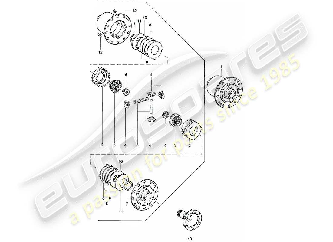 porsche 1982 (924) limited slip differential - manual gearbox - g31.01/02/03 part diagram