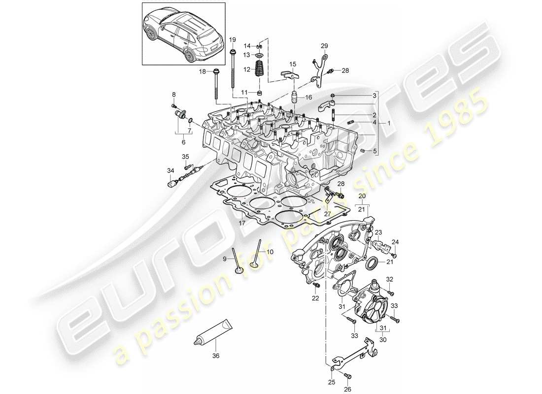 porsche 2011 (cayenne e2 92a) cylinder head part diagram