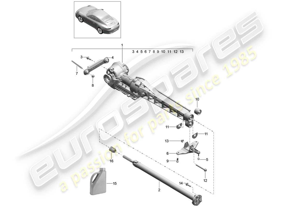 porsche 2014 (991-1) front axle differential part diagram