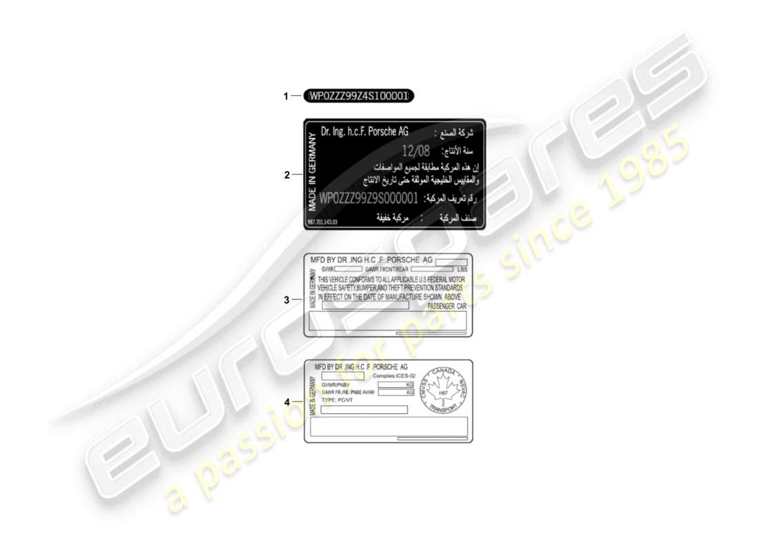 porsche 2011 (987 boxster) signs/notices part diagram