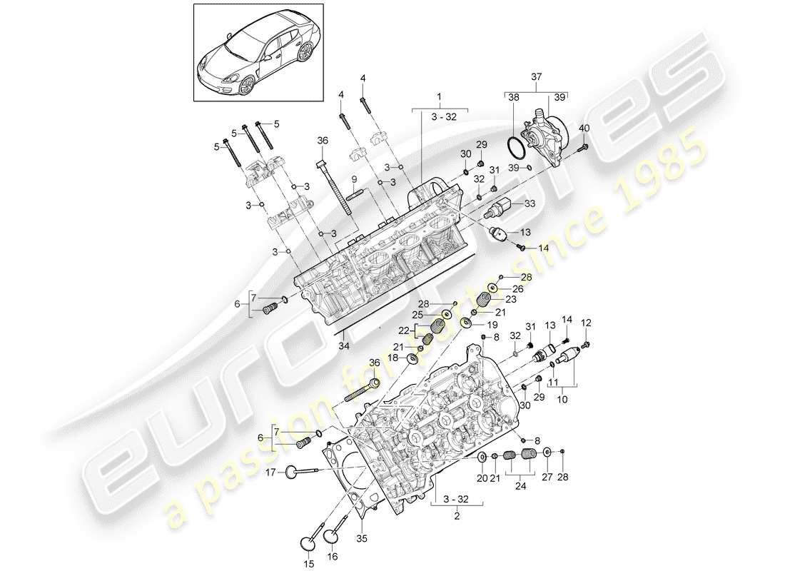 porsche panamera 970 (2016) cylinder head parts diagram