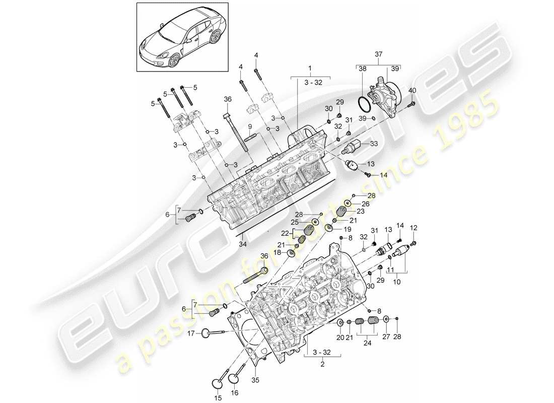 porsche panamera 970 (2016) cylinder head part diagram