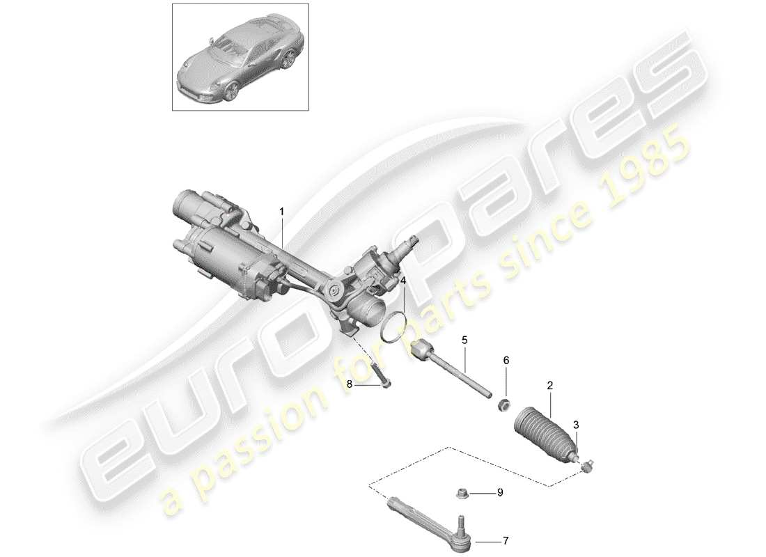 porsche 2017 (991-2 turbo) steering gear part diagram