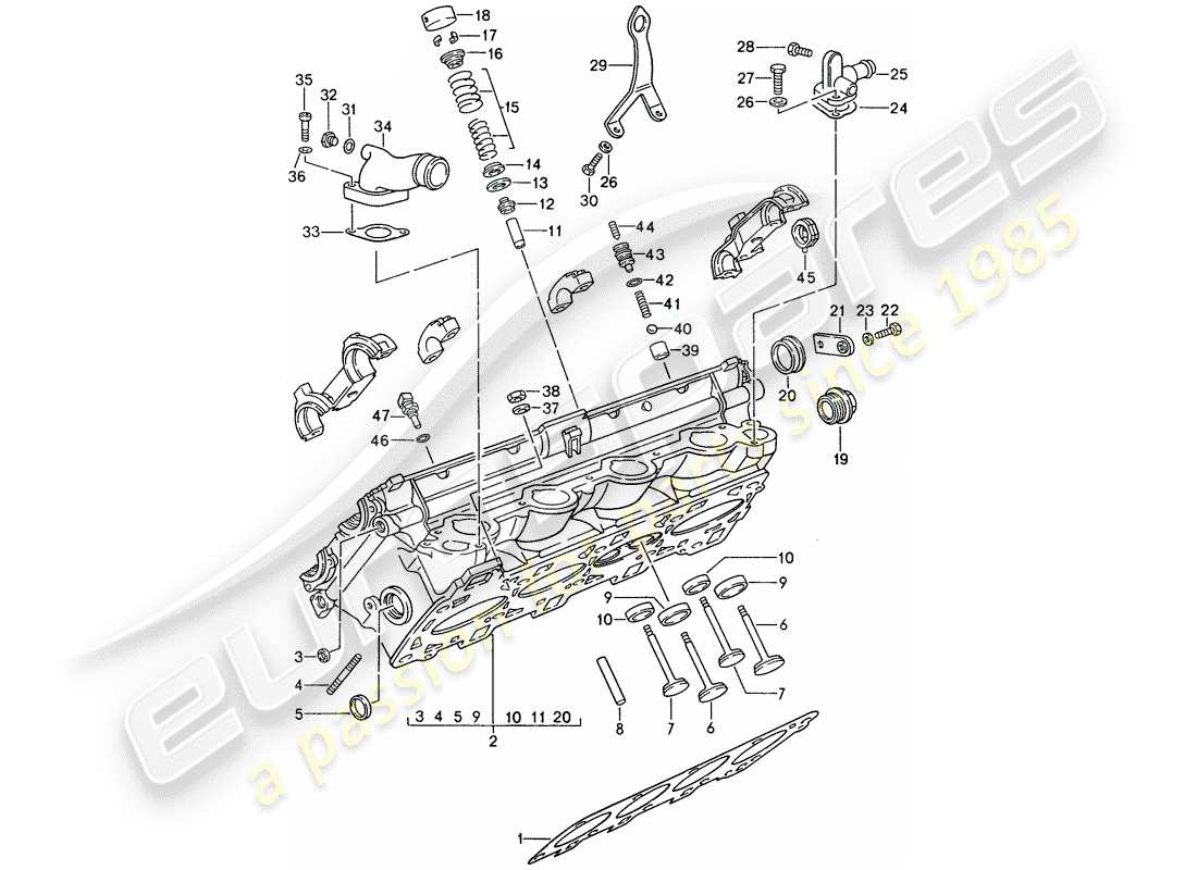 porsche 1992 (968) cylinder head - valves parts diagram