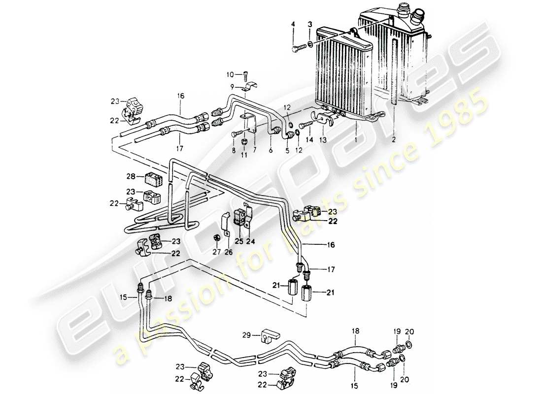 porsche 1990 (964) tiptronic - atf cooler - atf lines part diagram