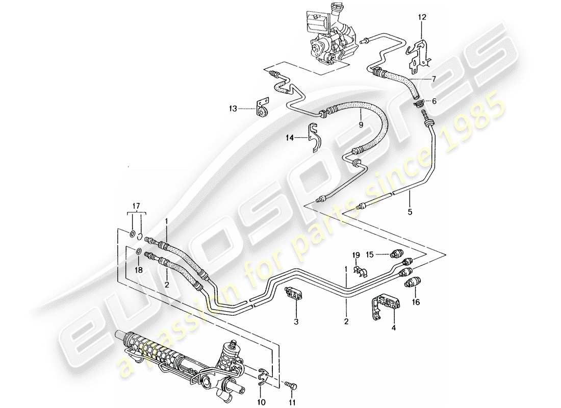 porsche boxster 986 (1999) power steering - hydraulic line part diagram