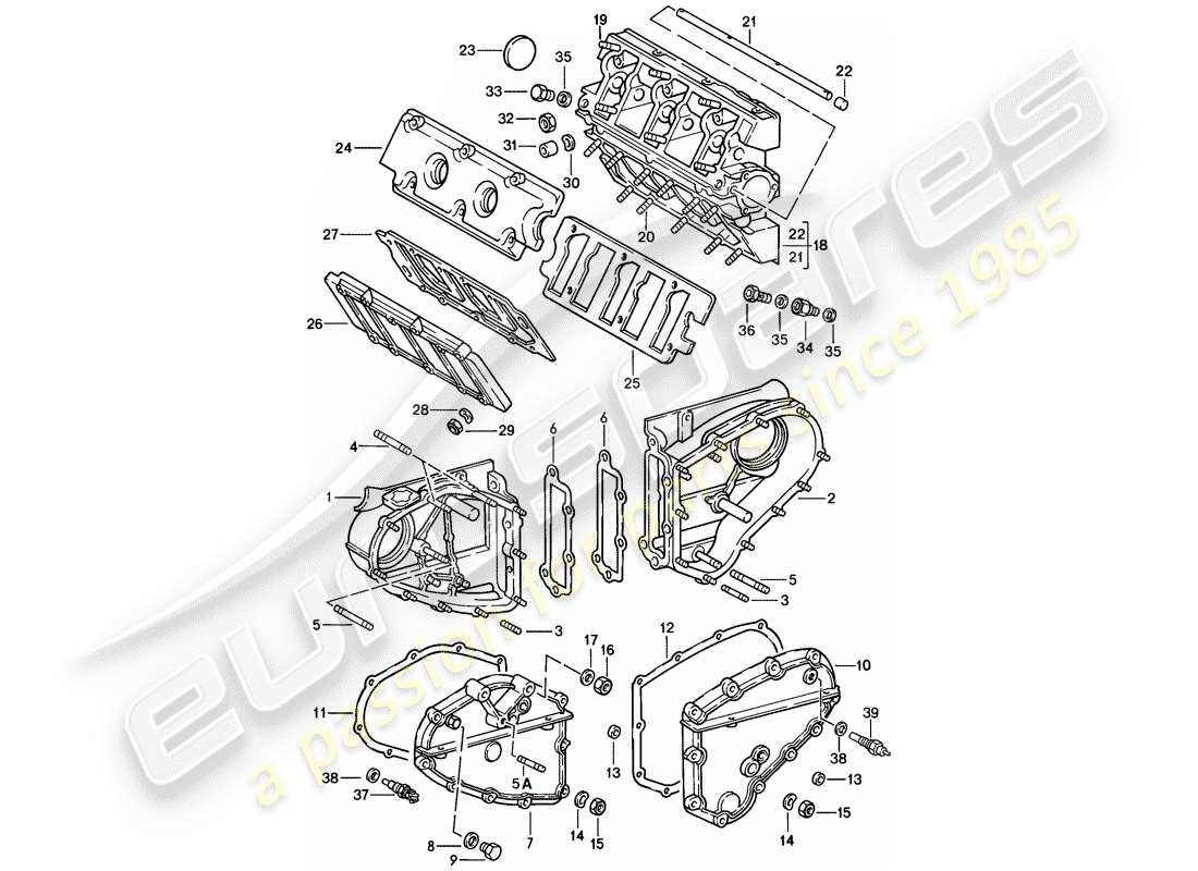 porsche 1985 (911) camshaft housing - chain case part diagram