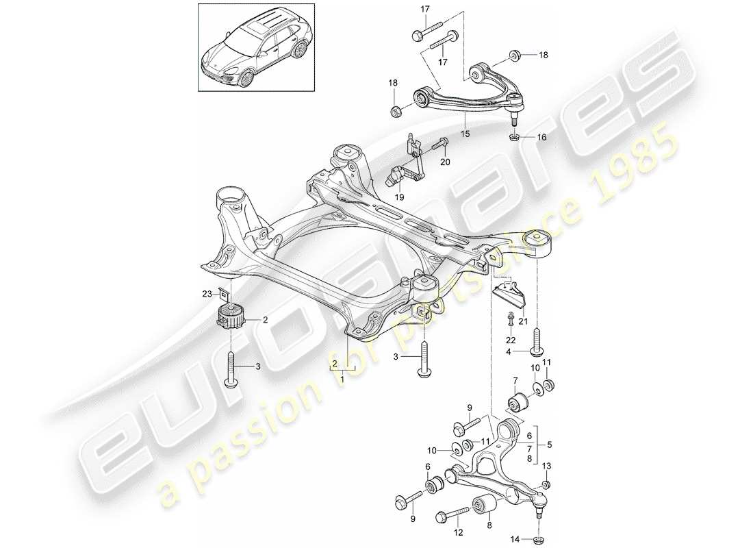 porsche 2018 (cayenne e2 92a) sub-frame part diagram