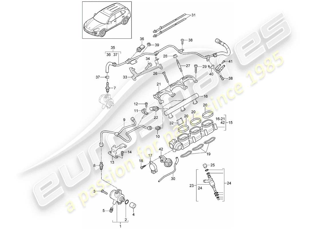 porsche 2011 (cayenne e2 92a) fuel collection pipe part diagram