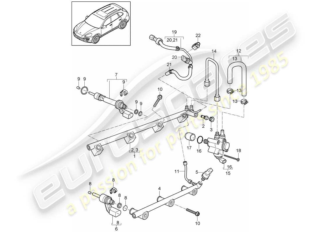 porsche 2011 (cayenne e2 92a) fuel collection pipe part diagram