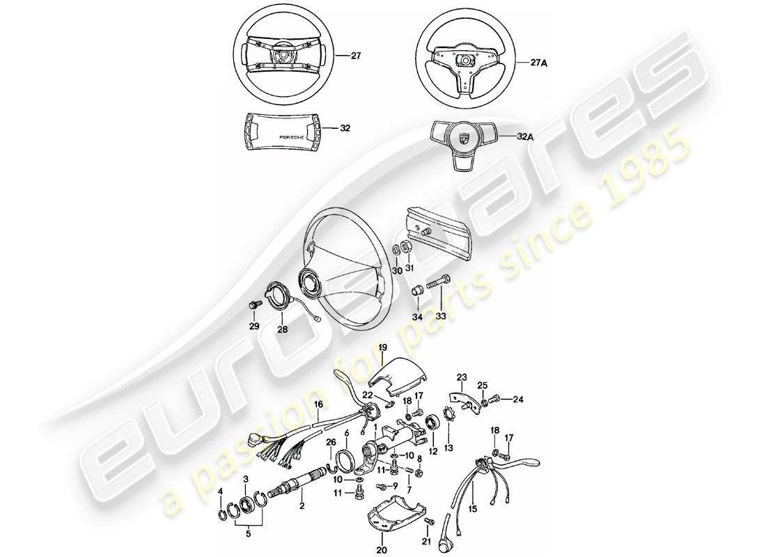 porsche 1979 (911) steering - accessories parts diagram