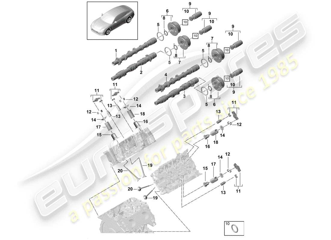 porsche 2018 (panamera 971-1) camshaft, valves part diagram