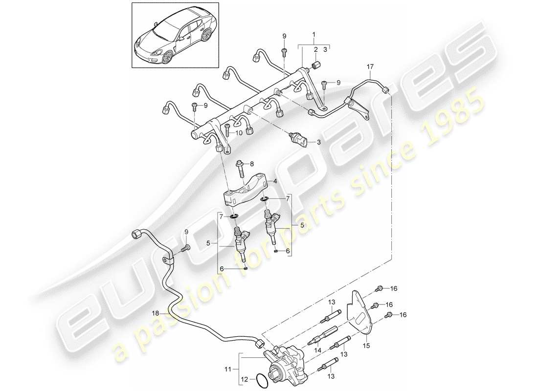 porsche panamera 970 (2016) fuel collection pipe part diagram