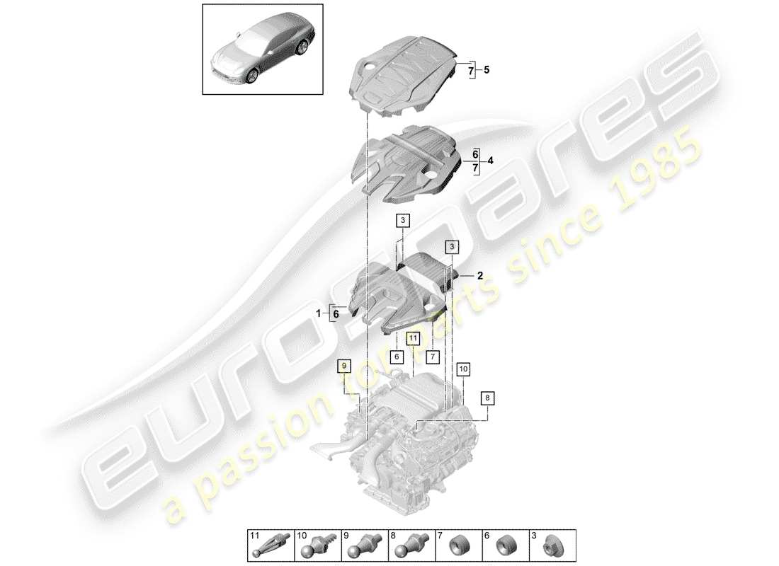 porsche 2018 (panamera 971-1) engine cover part diagram