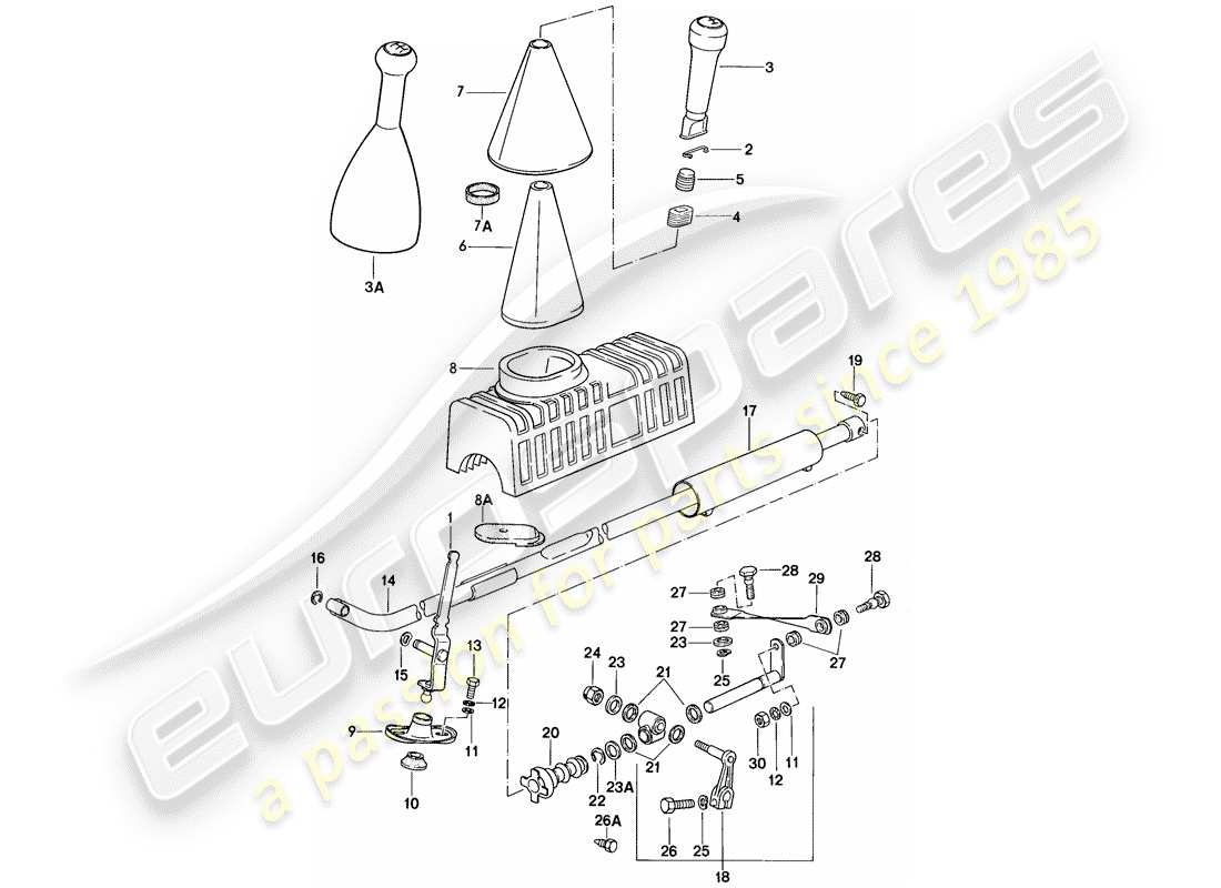 porsche 1986 (924s) shift mechanism - for - manual gearbox part diagram