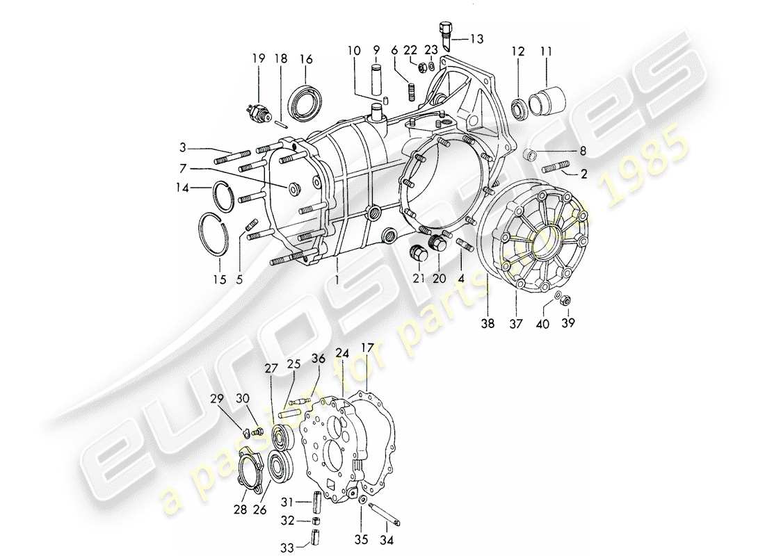 porsche 1967 (911/912) transmission case - sportomatic part diagram