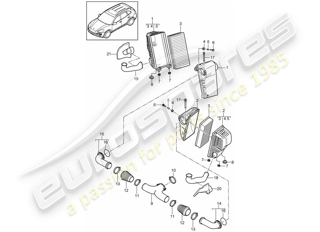 porsche cayenne e2 (2015) air cleaner with connecting parts diagram