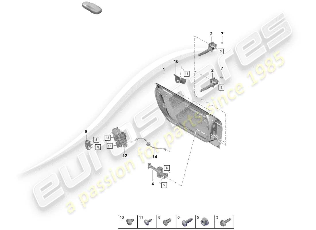 porsche 2020 (718 boxster spyder) door shell parts diagram