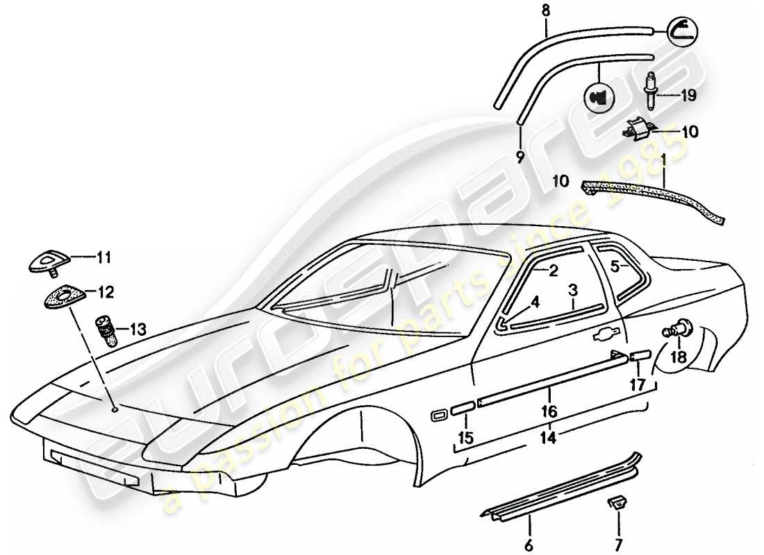 porsche 1990 (944) decorative moulding part diagram