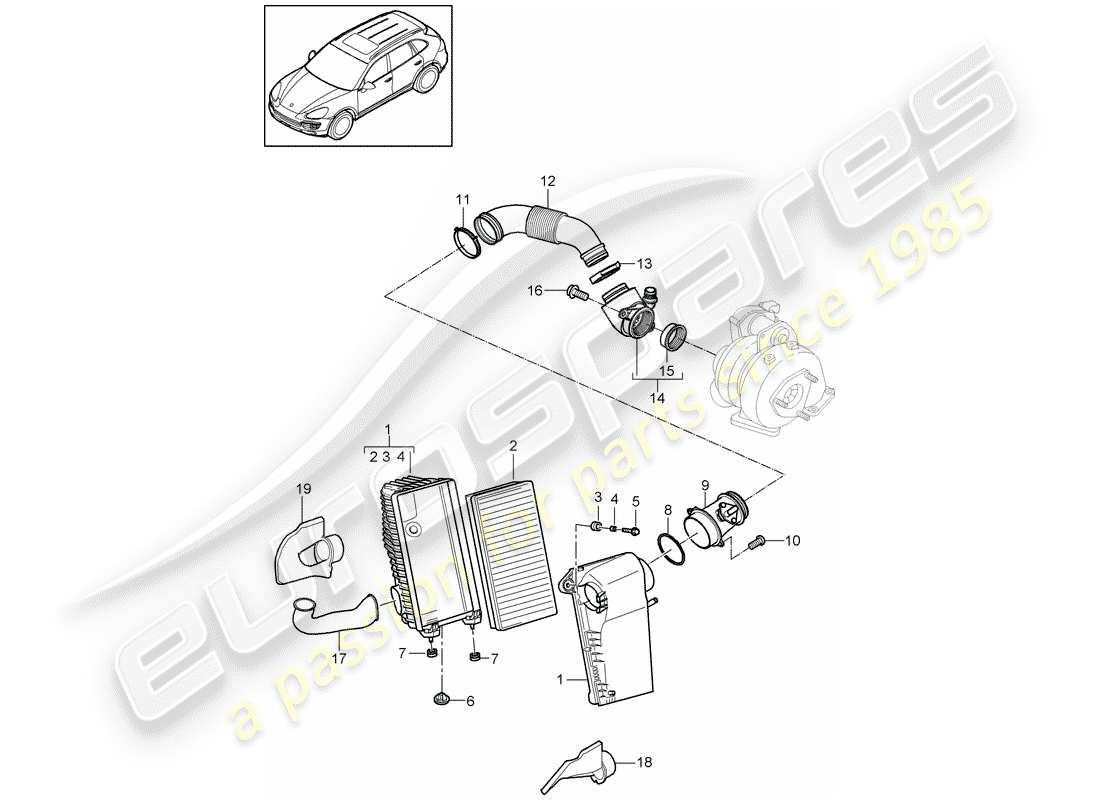 porsche 2017 (cayenne e2 92a) air cleaner with connecting part diagram