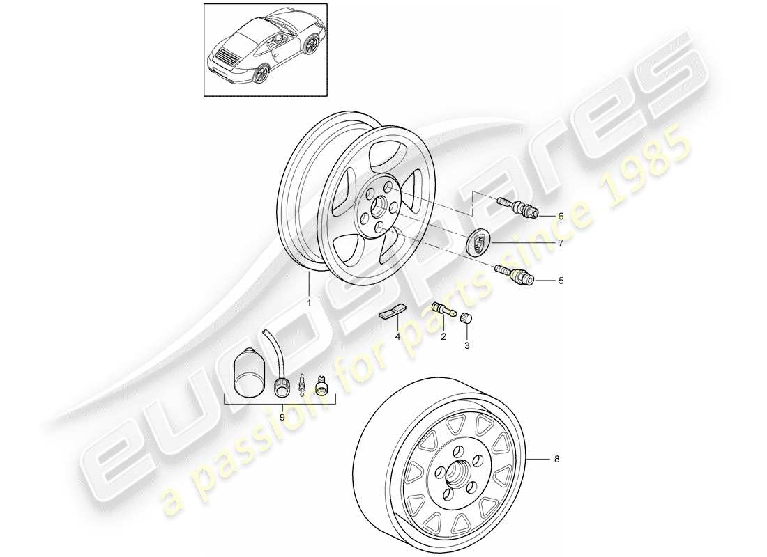 porsche 2012 (997-2) wheels part diagram