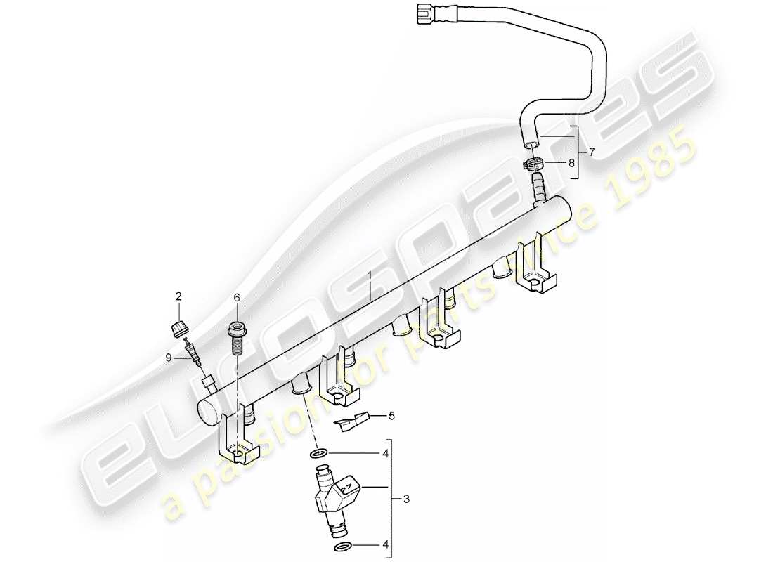 porsche 2004 (cayenne e1 9pa) fuel collection pipe part diagram