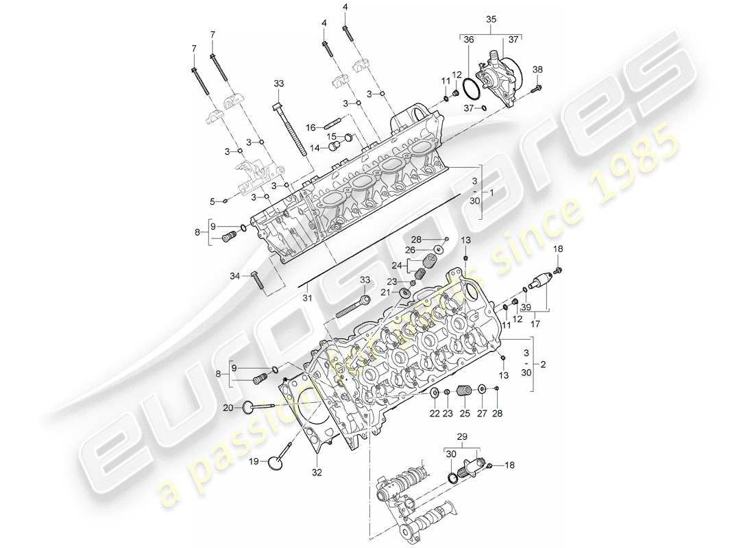 porsche 2008 (cayenne e1 9pa) cylinder head part diagram