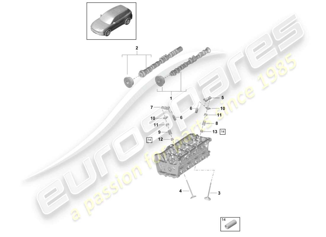 porsche 2020 (cayenne e3 9ya/9yb) camshaft, valves parts diagram
