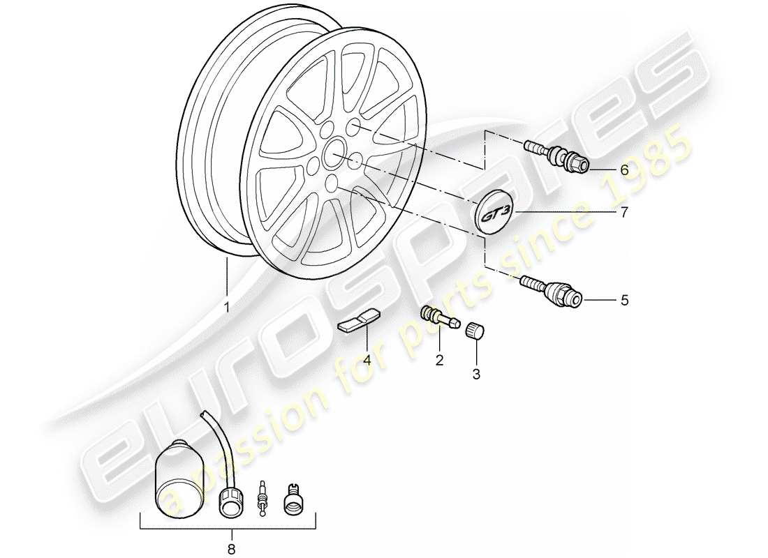 porsche 2007 (997-1 gt3) wheels part diagram