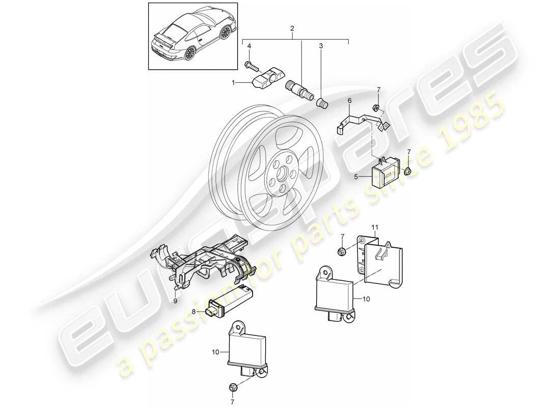 porsche 2007 (997-1 gt3) tire pressure control system part diagram