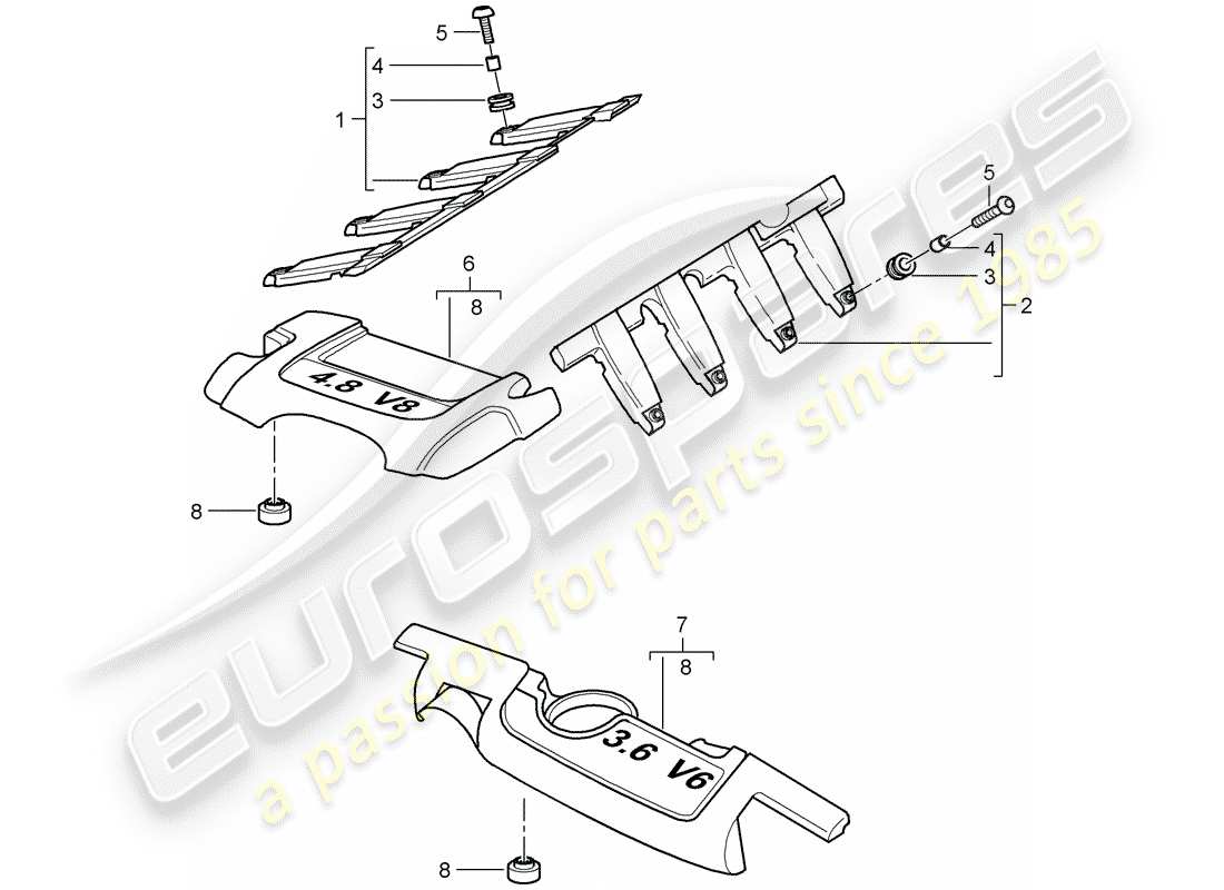 porsche 2007 (cayenne e1 9pa) engine cover part diagram