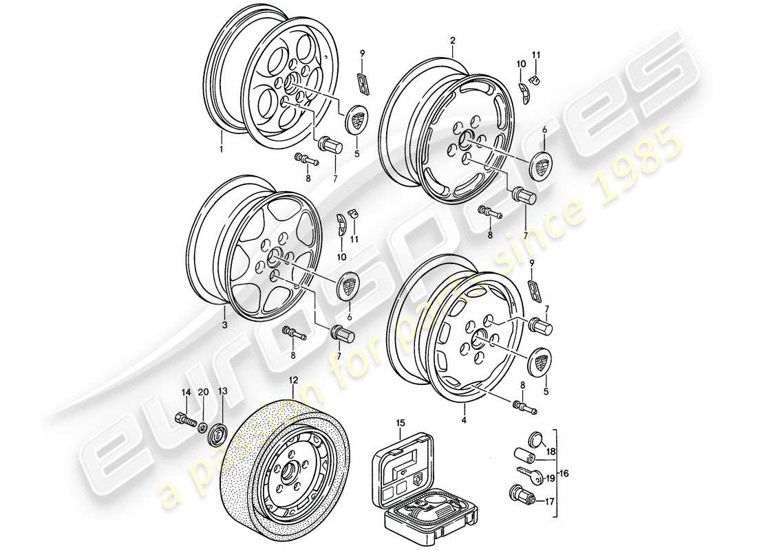 porsche 1989 (944) disc wheel parts diagram