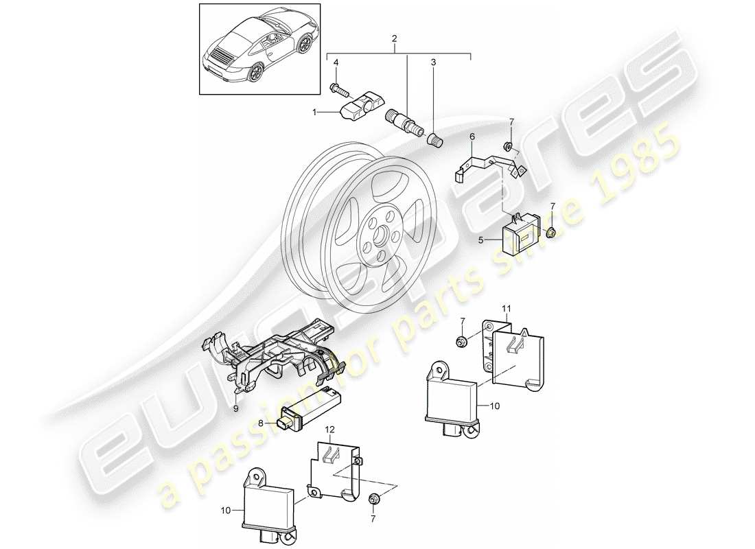 porsche 2011 (997-2) tire pressure control system part diagram