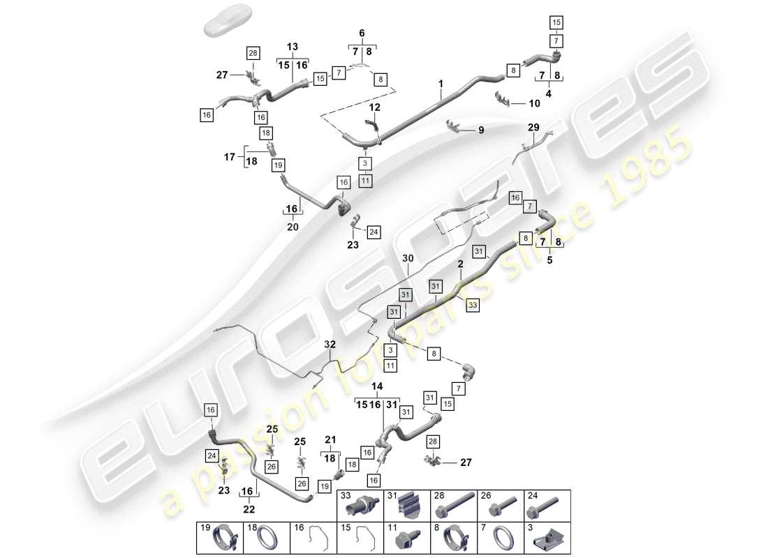 porsche boxster spyder (2019) water cooling parts diagram