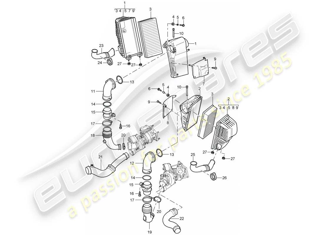 porsche 2004 (cayenne e1 9pa) air cleaner with connecting part diagram