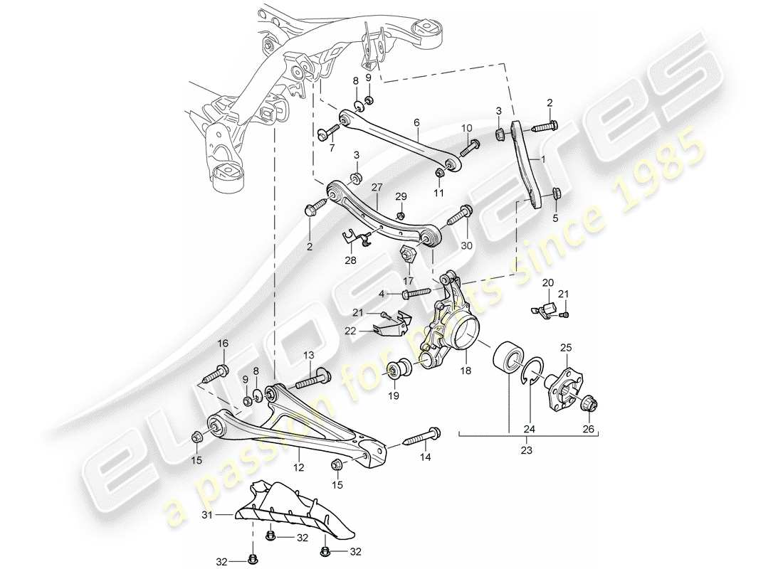 porsche 2004 (cayenne e1 9pa) rear axle part diagram